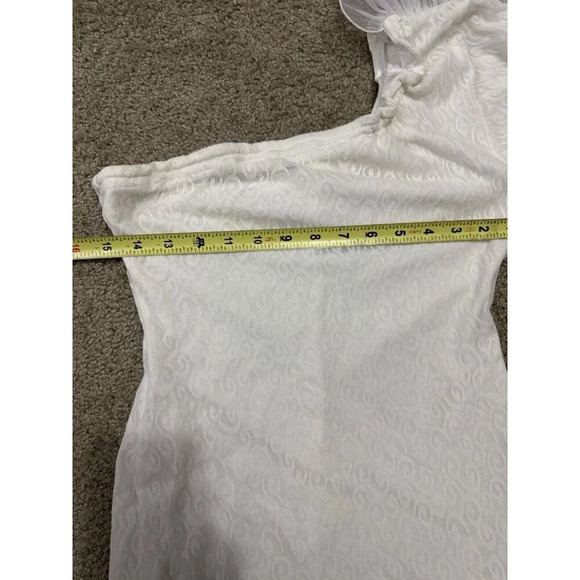 One Shoulder Long Sleeve Asymmetrical Ruffles Dress Ivory White SMALL READ - Picture 12 of 12